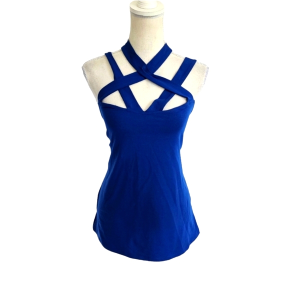VENUS Tops - Venus Strappy Blue Halter Tank Top